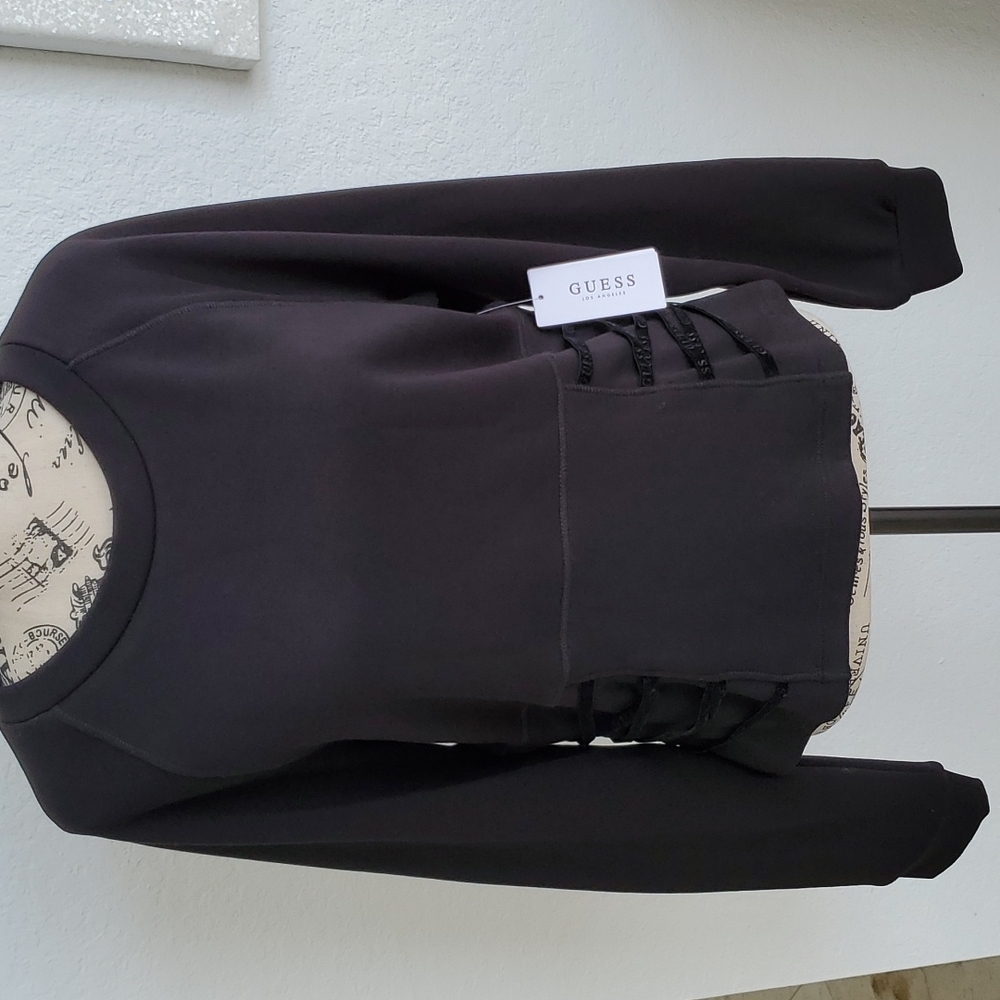 Women's Black Guess Sweatshirt  with logo side straps size L